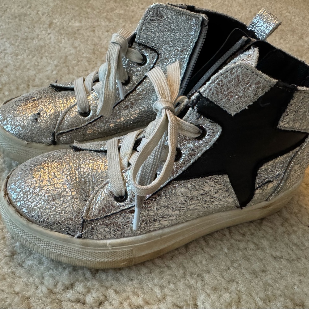 Kids Silver and Black High-Top Sneakers size 13